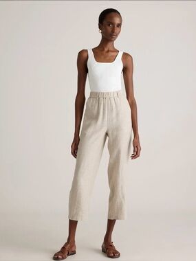 Quince Beige Elastic-Waist Linen Crop Pants